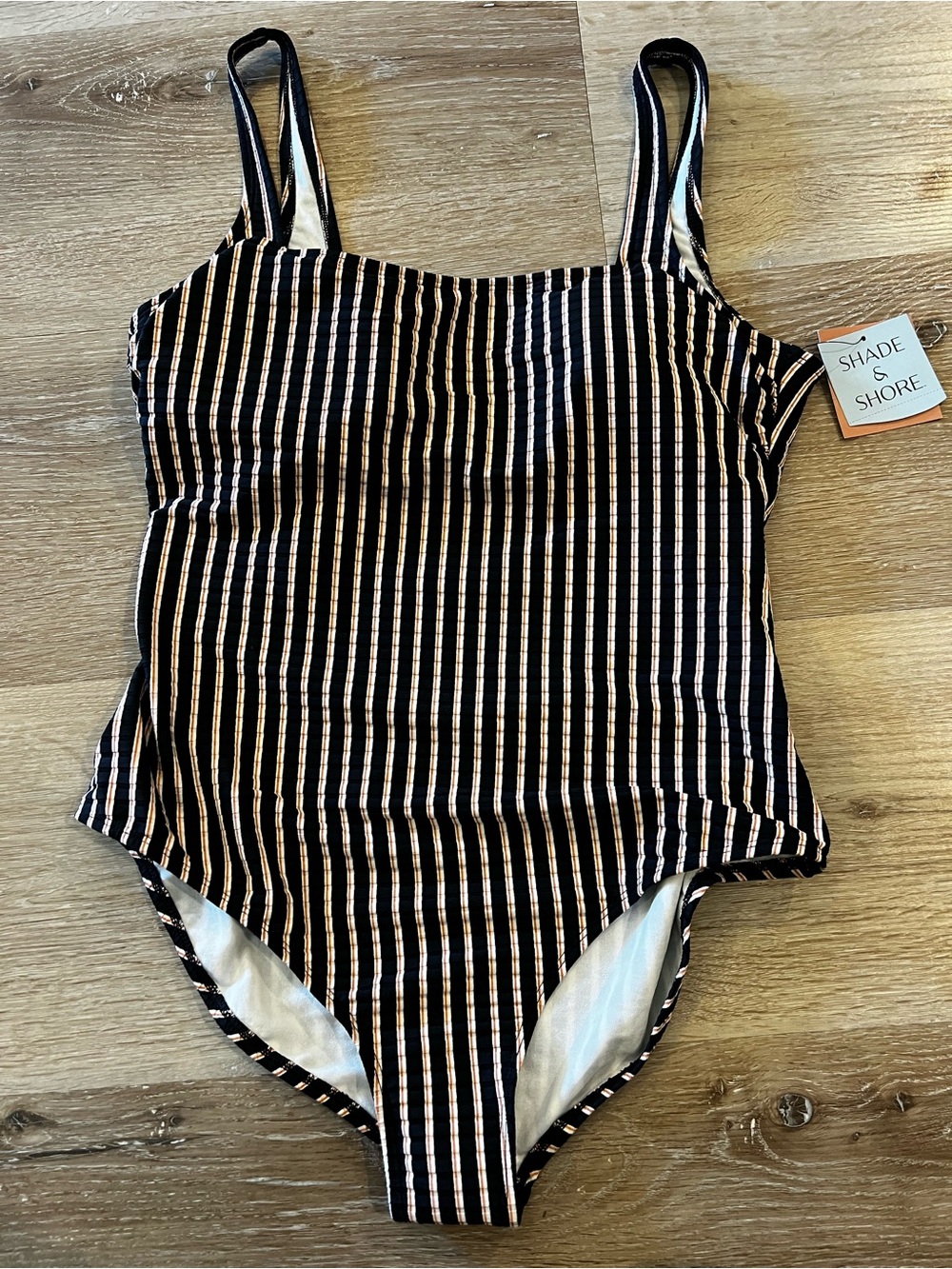Shade & Shore Black and Cream Striped One-Piece Swimsuit - Womens